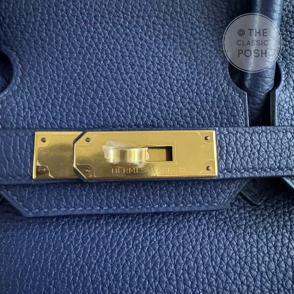 EUC Hermes Birkin 30 Epsom Blue Nuit Gold HW Tote Bag C Stamp 2018 - Picture 4 of 14
